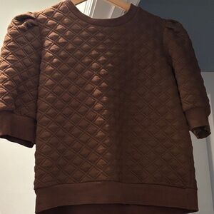 Quilted Short Sleeve Top - Brown